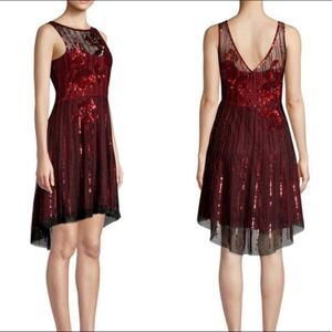 Parker Black Abba Sequin High Low Dress Black Red Size 0